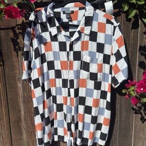 RSQ Men's Casual Checkered Shirt - Black, White, Orange Size XXL